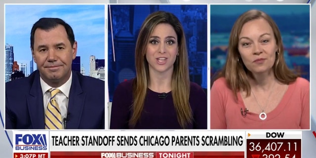 Joe Concha (left) and Carrie Lukas (right) join FOX Business' Jackie DeAngelis on "FOX Business Tonight." (FOX Business)