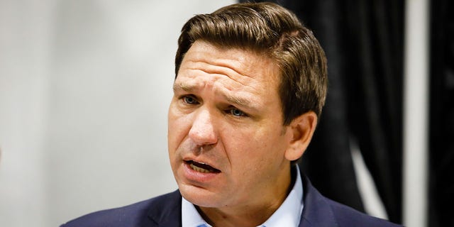 Ron DeSantis, governor of Florida, speaks during a news conference at a Regeneron monoclonal antibody clinic in Pembroke Pines, Florida, U.S., on Wednesday, Aug. 18, 2021.
