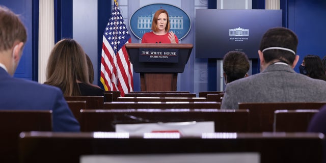 White House press secretary Jen Psaki answers questions during the daily White House press briefing.