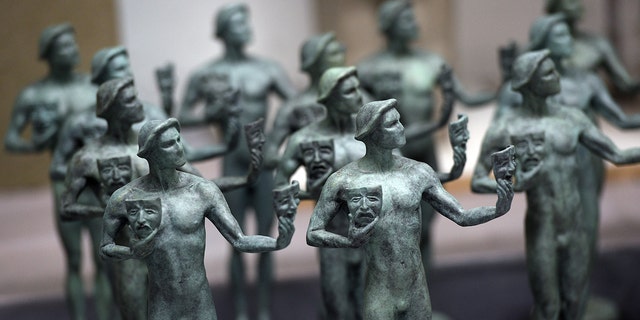 Finished solid bronze a statuettes are displayed during the 25th Annual Casting of the Screen Actors Guild Awards at American Fine Arts Foundry, Tuesday, Jan. 15, 2019, in Burbank, California The 2022 SAG Awards are scheduled to take place on Feb. 27. 
