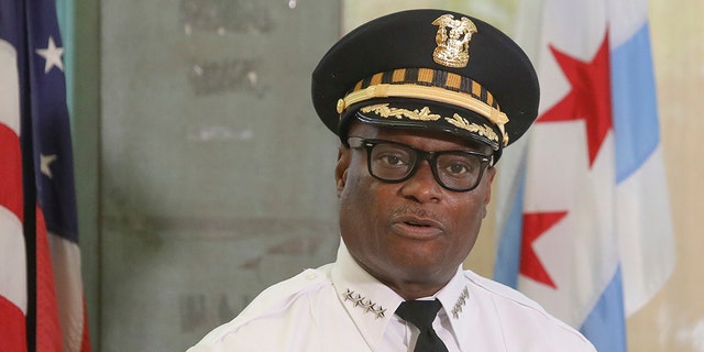FILE - This July 27, 2020 photo, Chicago Police Superintendent David Brown speaks at a news conference in Chicago. (AP Photo/Teresa Crawford, File)