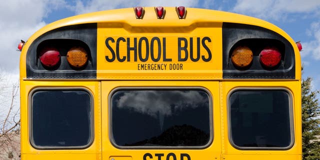 School Bus Details.  Yellow bold American school bus with turning signals and lights. (iStock)