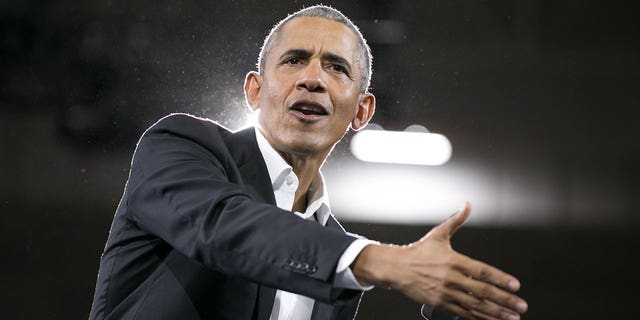 Former President Barack Obama addresses a crowd in support of Georgia Democratic gubernatorial candidate Stacey Abrams during a campaign rally at Morehouse College on Nov. 2, 2018, in Atlanta, Georgia. 