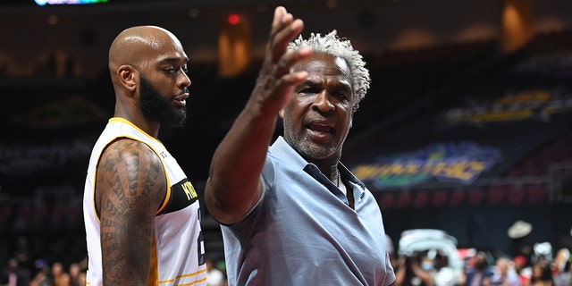 Head coach Charles Oakley of Killer 3's reacts against Trilogy during a Big 3 game in Week Eight at the Orleans Arena on Aug. 21, 2021, in Las Vegas, Nevada.