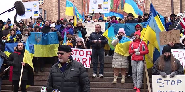 A rally was held at Saints Volodymyr and Olha Ukrainian Catholic Church in Chicago on Thursday afternoon.