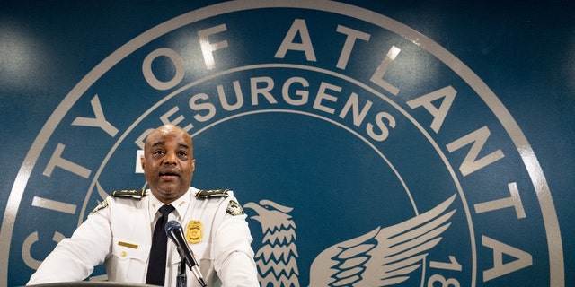 Deputy Chief Charles Hampton Jr. speaks at a news conference on March 18, 2021 in Atlanta, Georgia. (Photo by Megan Varner/Getty Images)