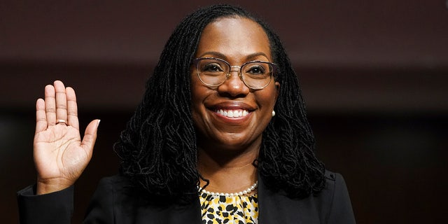 Ketanji Brown Jackson, nominated to be a U.S. Circuit Judge for the District of Columbia Circuit, is sworn in to testify before a Senate Judiciary Committee hearing on pending judicial nominations on Capitol Hill, April 28, 2021, in Washington, D.C.