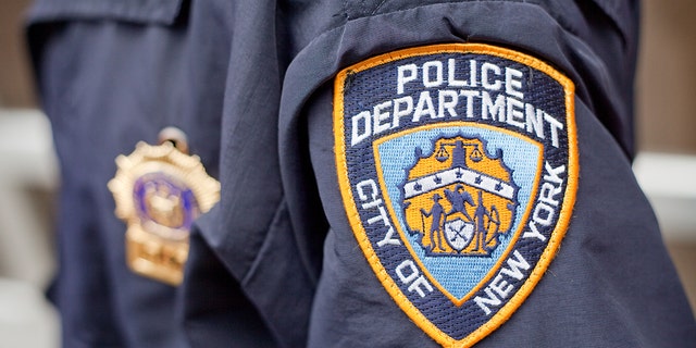 The crest on the jacket of a New York City Police Officer while on patrol.
