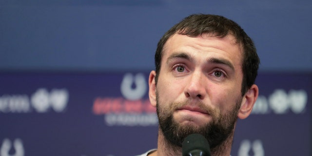 Indianapolis Colts quarterback Andrew Luck speaks during a news conference following the team's NFL preseason football game against the Chicago Bears, Saturday, Aug. 24, 2019, in Indianapolis. The oft-injured star is retiring at age 29.