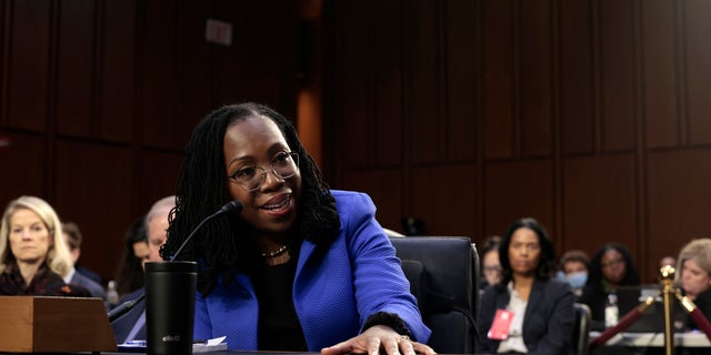 WASHINGTON, DC - MARCH 23: U.S. Supreme Court nominee Judge Ketanji Brown Jackson speaks during her confirmation hearing before the Senate Judiciary Committee in the Hart Senate Office Building on Capitol Hill March 23, 2022 in Washington, DC. Judge Ketanji Brown Jackson, President Joe Biden's pick to replace retiring Justice Stephen Breyer on the U.S. Supreme Court, would become the first Black woman to serve on the Supreme Court if confirmed. 
