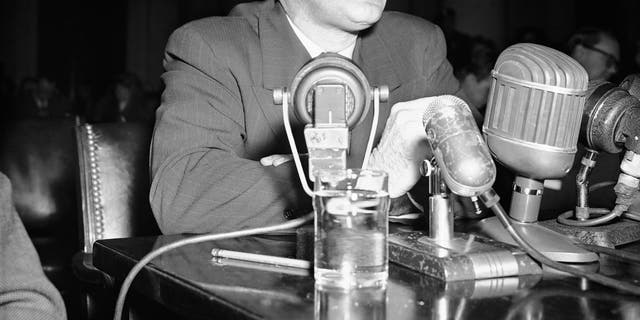 Sen. Joseph R. McCarthy testifies in Washington, March 8, 1950, before a Senate subcommittee investigating his charges about communist infiltration of the State Department.