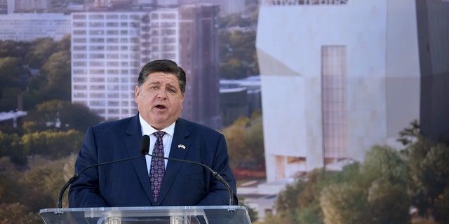 Illinois Gov. J.B. Pritzker speaks during a ceremonial groundbreaking at the Obama Presidential Center in Jackson Park on Sept. 28, 2021 in Chicago. (Getty Images)