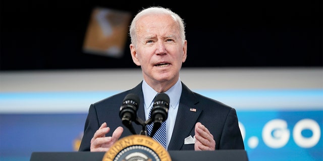 President Biden speaks about status of the country's fight against COVID-19 in the South Court Auditorium on the White House campus, Wednesday, March 30, 2022, in Washington. 