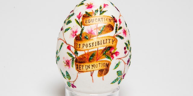 This First Lady's Commemorative Egg for 2022 will be given to Jill Biden on Monday, April 18, 2022. It's been hand-decorated by an egg artist.