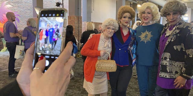 Drag queen performers dressed as characters from "The Golden Girls" at the Golden-Con: Thank You For Being A Fan convention for in Chicago.