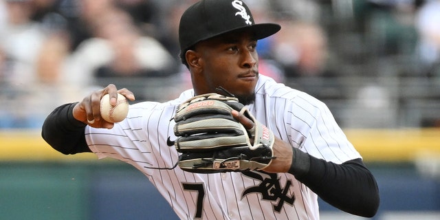 Tim Anderson of the White Sox fields against the Seattle Mariners on opening day at Guaranteed Rate Field on April 12, 2022, in Chicago.