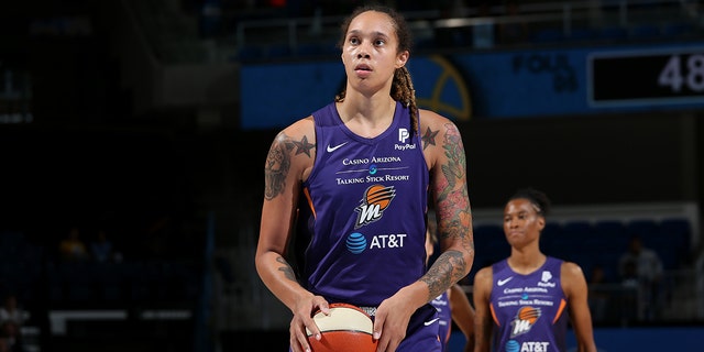 Brittney Griner of the Phoenix Mercury gets ready to shoot a free throw against the Chicago Sky on Sept. 1, 2019 at the Wintrust Arena in Chicago, Illinois.