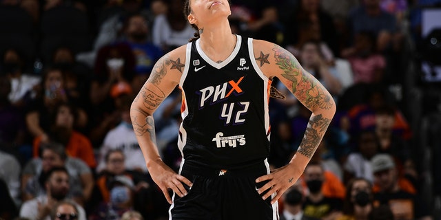 Brittney Griner of the Mercury during the Chicago Sky game on Oct. 13, 2021, at Footprint Center in Phoenix, Arizona.