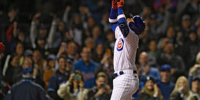 Cubs' Christopher Morel celebrates at home plate after hitting a solo home run against the Pittsburgh Pirates, Tuesday, May 17, 2022, in Chicago.