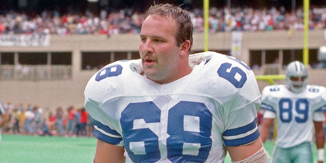 Offensive lineman Crawford Ker #68 of the Dallas Cowboys looks on from the field during a game against the Pittsburgh Steelers at Three Rivers Stadium on Sept. 4, 1988 in Pittsburgh, Pennsylvania.