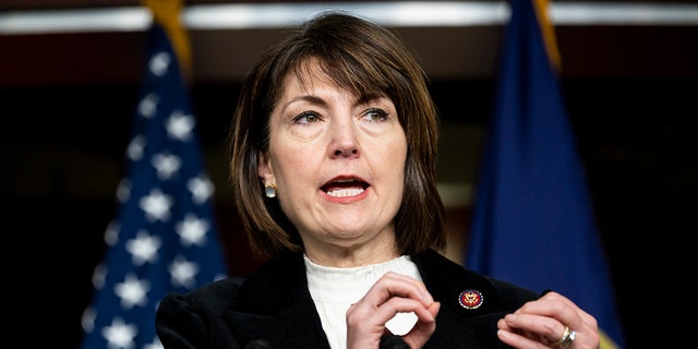 Rep. Cathy McMorris Rodgers, R-Wash., speaks during the House Republican Conference news conference in the Capitol on Tuesday, February 8, 2022.