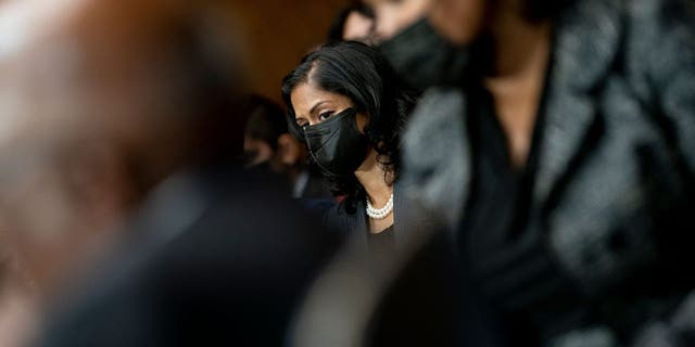 Nusrat Jahan Choudhury, a district judge nominee, listens during a Senate Judiciary Committee hearing on Capitol Hill in Washington on April 27, 2022.