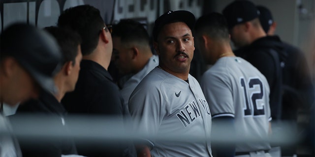New York Yankees starting pitcher Nestor Cortes (65) looks on after pitching eight innings during a Major League Baseball game between the New York Yankees and the Chicago White Sox on May 15, 2022, at Guaranteed Rate Field in Chicago, IL.