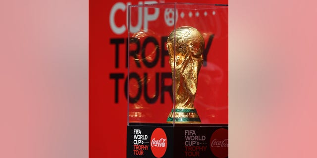  The World Cup trophy is on display during a FIFA World Cup Trophy Tour event in Kuwait City, Kuwait, May 16, 2022. 