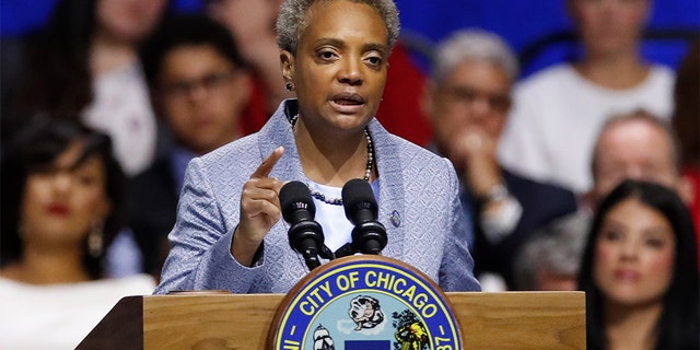 Mayor of Chicago Lori Lightfoot speaks during her inauguration ceremony Monday, May 20, 2019, in Chicago. (AP Photo/Jim Young)