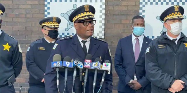 Chicago Police Superintendent David Brown addresses reporters about a suspect in the killing of a 7-year-old girl earlier this year. A 14-year-old girl was shot in the head Wednesday night after being chased by gang members, officials said. 