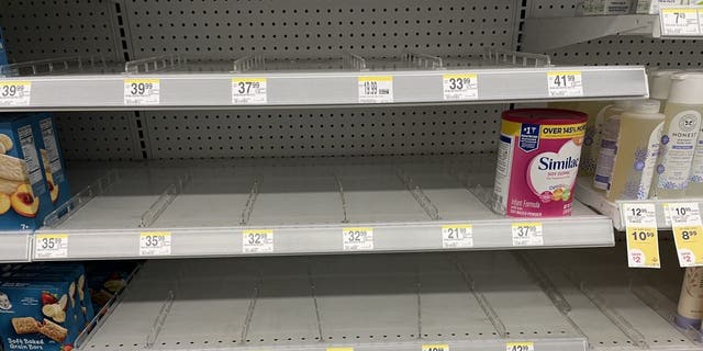 A mostly empty baby formula section is pictured here at a Walgreen's in Westchester County, N.Y., during the second week of May 2022. 