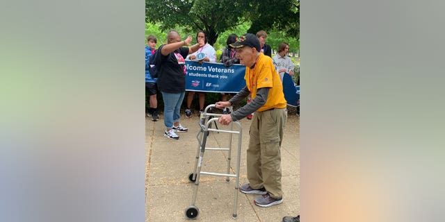 A veteran is shown here during an Honor Flight Network event.  