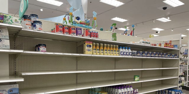 Stores in the Twin Cities area are struggling to keep baby formula in supply. Seen here in a recent photo are shelves in the baby feeding aisle with limited stock.