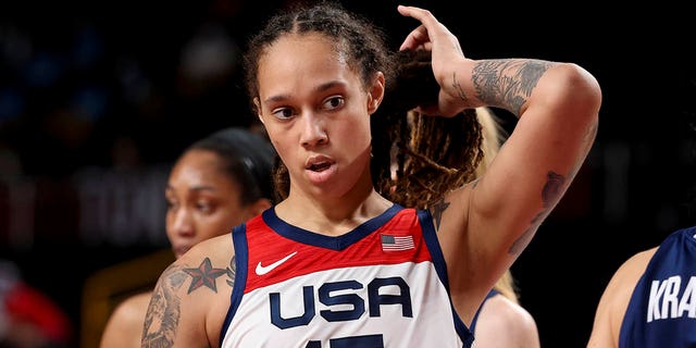 Brittney Griner of USA during the Women's Semifinal Basketball game between United States and Serbia on day fourteen of the Tokyo 2020 Olympic Games at Saitama Super Arena on August 6, 2021 in Saitama, Japan.