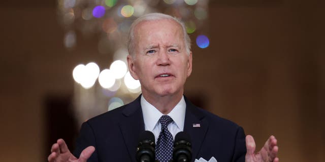 WASHINGTON, DC - JUNE 02: U.S. President Joe Biden delivers remarks on the recent mass shootings from the White House on June 02, 2022 in Washington, DC. In a prime-time address Biden spoke on the need for Congress to pass gun control legislation following a wave of mass shootings including the killing of 19 students and two teachers at an elementary school in Uvalde, Texas and a racially-motivated shooting in Buffalo, New York that left 10 dead. (Photo by Kevin Dietsch/Getty Images)