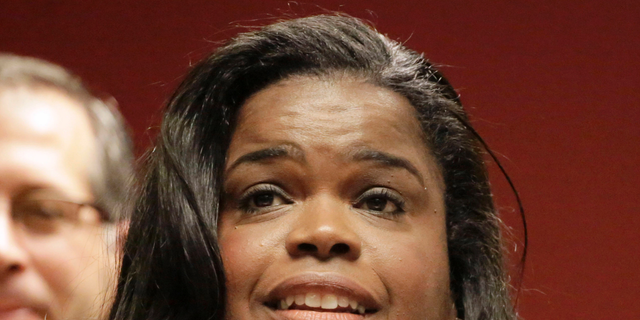 FILE - In this Dec. 2, 2015, file photo, Kim Foxx, then a candidate for Cook County state's attorney, speaks at a news conference in Chicago. (AP Photo/M. Spencer Green, File)