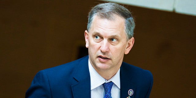 Rep. Sean Casten, D-Ill., is seen in the U.S. Capitol Visitor Center after Ukrainian President Volodymyr Zelenskyy addressed Congress about the Russian invasion on Wednesday, March 16, 2022.