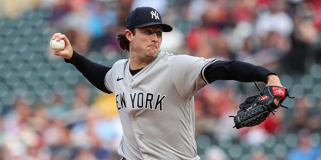 Gerrit Cole of the New York Yankees pitches against the Minnesota Twins on June 9, 2022, in Minneapolis. 
