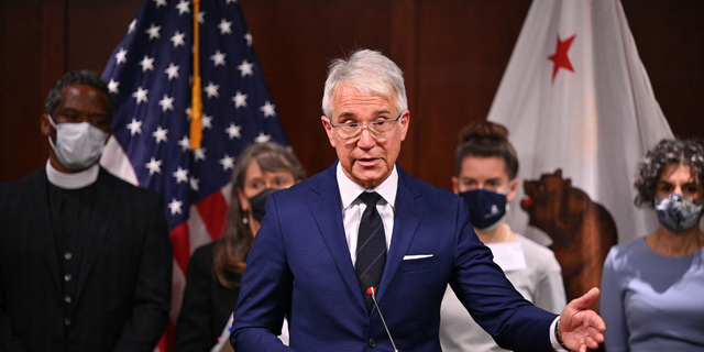 Los Angeles County District Attorney George Gascon speaks at a press conference, December 8, 2021, in Los Angeles. On Thursday, Gascon reversed a directive that barred prosecutors from seeking cash bail, according to a memo.