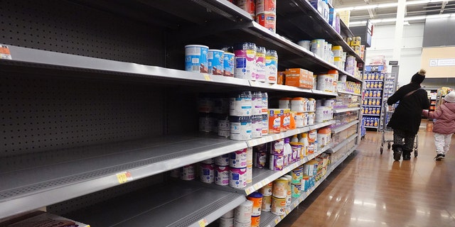 In this image, limited supplies of baby formula are offered for sale at a big box store on Jan. 13, 2022 in Chicago.
