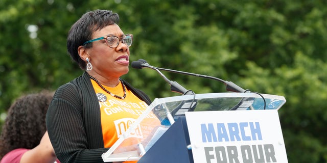 NEA president Rebecca Pringle speaks during March for Our Lives 2022 on June 11, 2022 in Washington, DC. 