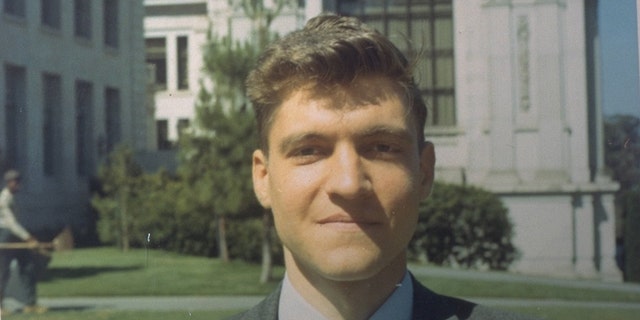Archival photo of American mathematician and professor Ted Kaczynski, later a domestic terrorist known as the Unabomber, as he poses outdoors at the University of California, Berkeley, June 1968.