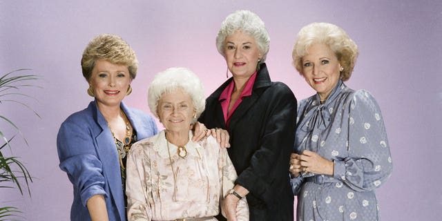 From left to right are the stars of "The Golden Girls" — Rue McClanahan (Blanche), Estelle Getty (Sophia), Bea Arthur (Dorothy) and Betty White (Rose).
