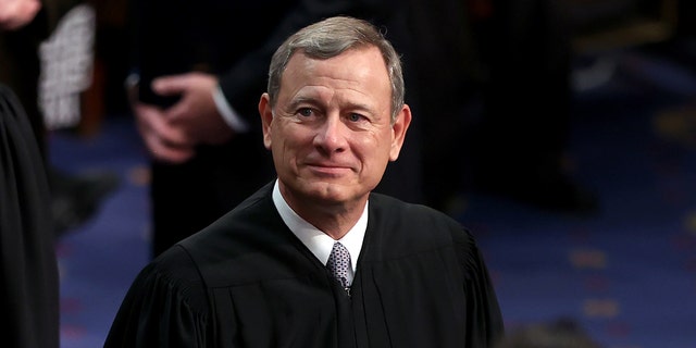 Supreme Court Chief Justice John Roberts prior to President Biden giving his State of the Union address during a joint session of Congress at the U.S. Capitol March 1, 2022, in Washington. 