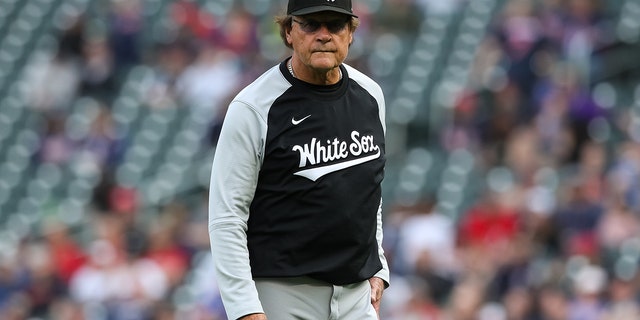 Manager Tony La Russa of the Chicago White Sox looks on in the fourth inning of a game against the Minnesota Twins at Target Field in Minneapolis, Minnesota, on April 23, 2022.