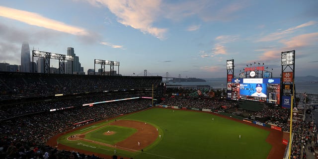 A general view during the San Francisco Giants game against the Los Angeles Dodgers at Oracle Park on August 02, 2022 in San Francisco, California.