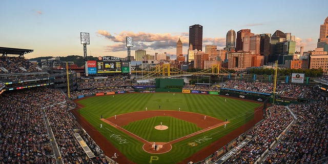A general view of the field in the fourth inning during the game between the Pittsburgh Pirates and the Philadelphia Phillies at PNC Park on July 30, 2022 in Pittsburgh, Pennsylvania.