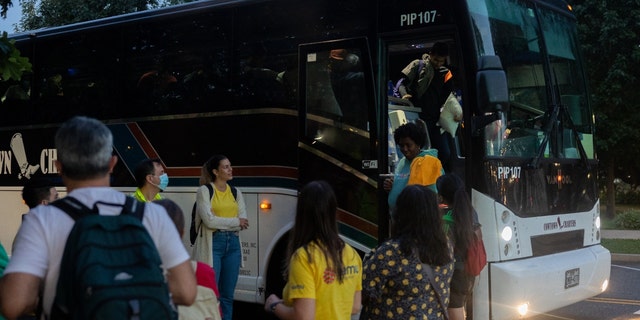 Immigrants, who illegally crossed the Mexican-American border, arrive in Washington, DC on the morning of August 26th, 2022 after being bussed across the country from Texas, at the order of Texas Governor Greg Abbott. 