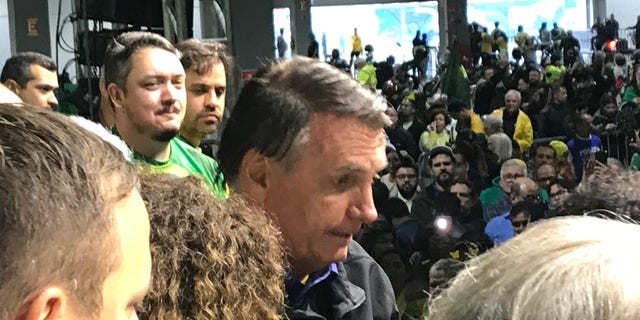 President Jair Bolsonaro on stage at his final campaign rally in Sao Paulo. Photo: David Unsworth for Fox News Digital.