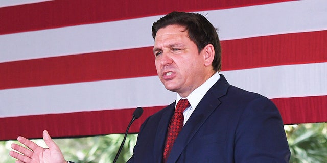 Florida Gov. Ron DeSantis speaks to supporters at a campaign stop on the Keep Florida Free Tour at the Horsepower Ranch in Geneva on Aug. 24, 2022.